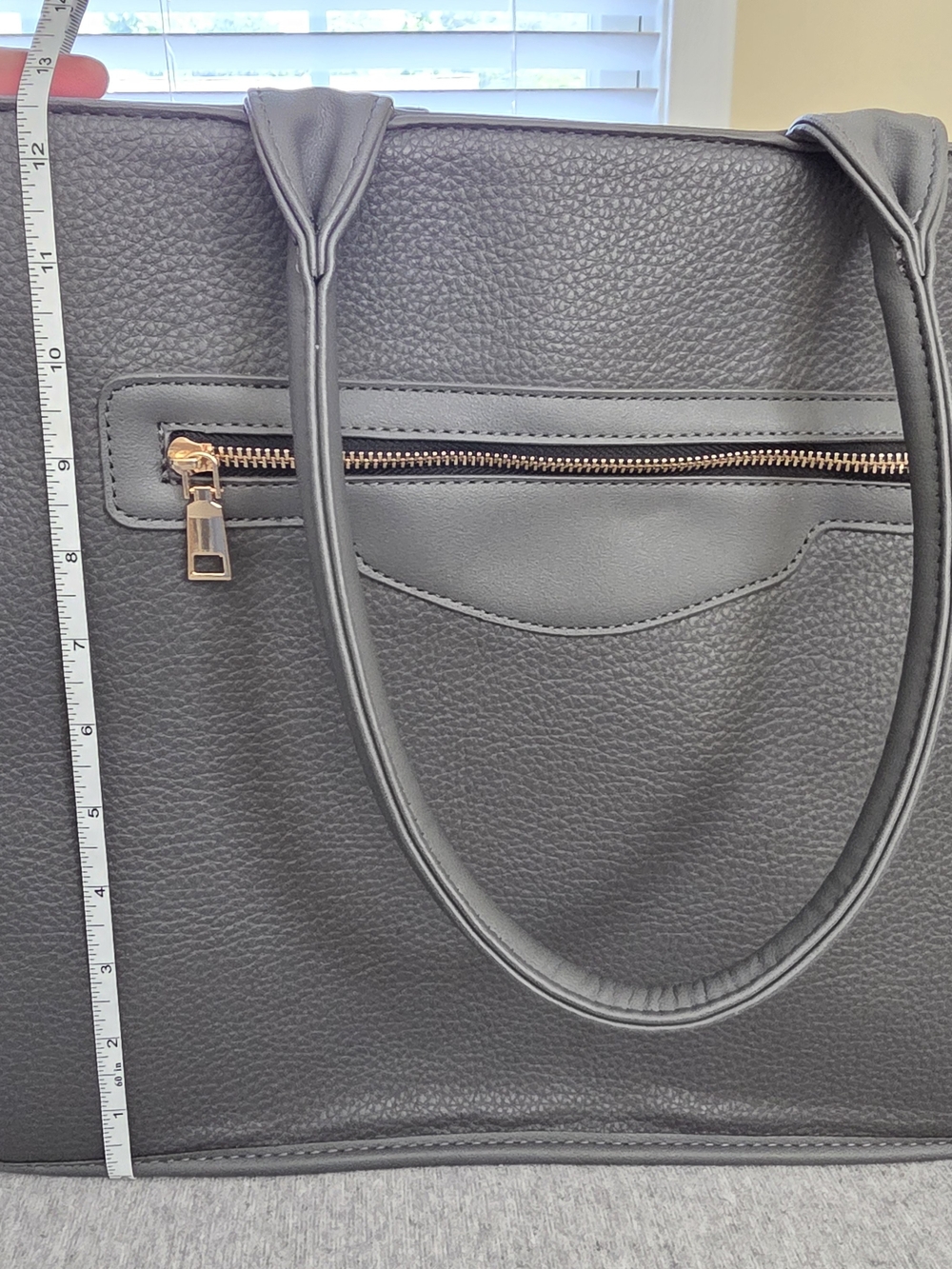 Gray Structured Tote Bag with Gold Hardware 2-in-1 Purse - Picture 6 of 10